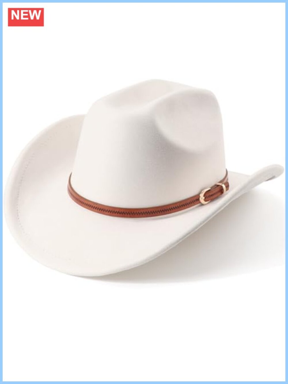 Womens Felt Wide Brim Cowboy Hat Adjustable Belt Buckle Fedora